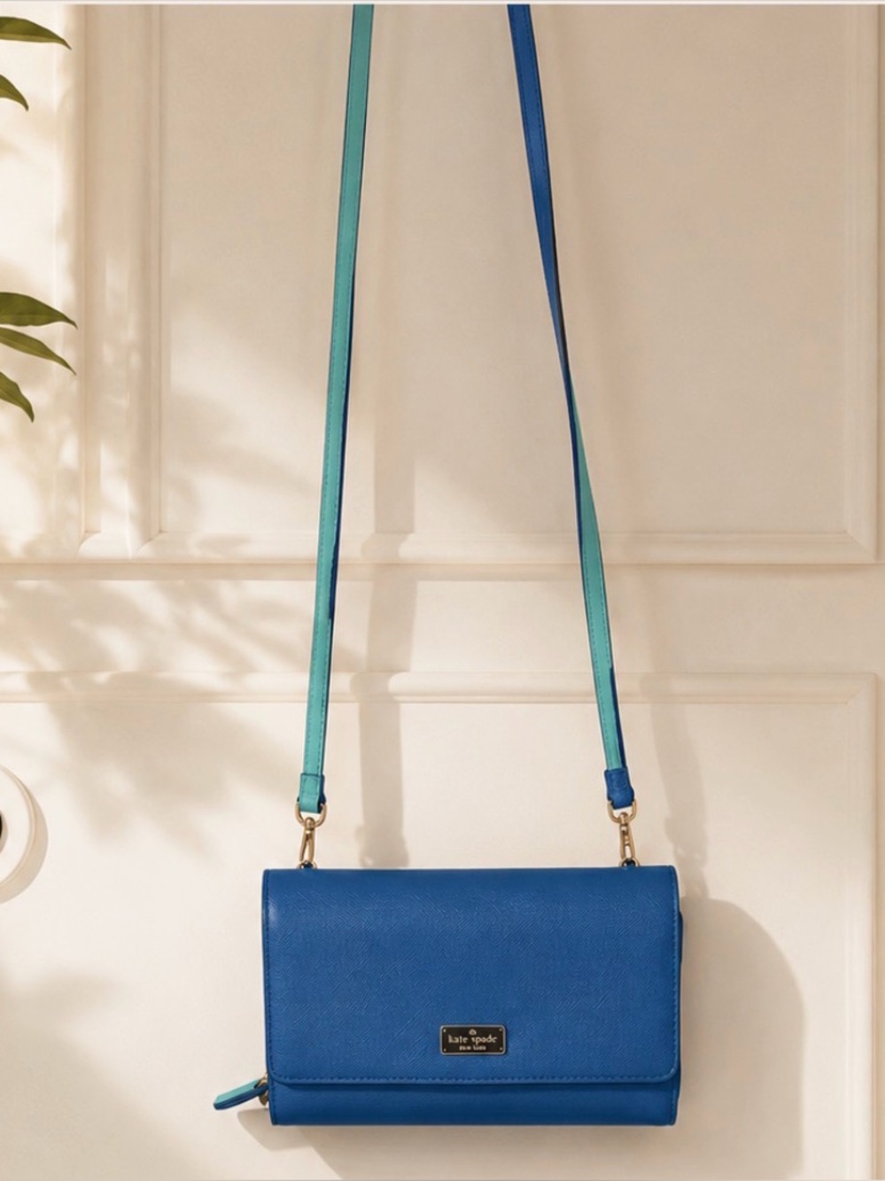 Kate Spade Blue Crossbody Wallet Purse with Two-Tone Strap